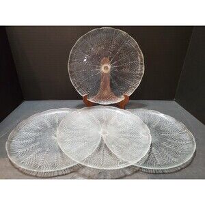 Arcoroc Country Wheat Glass Plates 10" Round Clear Scalloped Dinner Vtg 4 Pack
